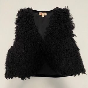 Women's Black Faux Sherpa Fur Vest M Whimsigoth Boho Festival Indie Grunge